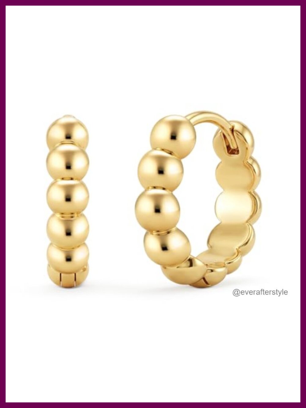 14k Gold Plated Beaded Huggie Hoop Earrings Hypoallergenic Lightweight Stacking